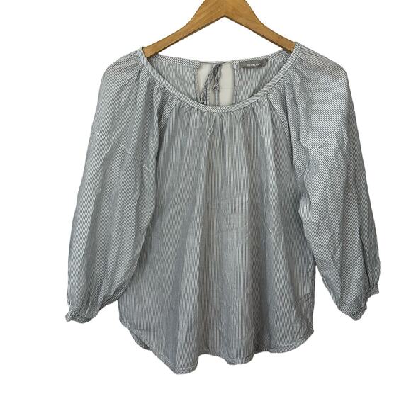 Everlane Small Boho Striped Top Womens White Cotton Blouse Balloon Sleeves - Picture 1 of 7